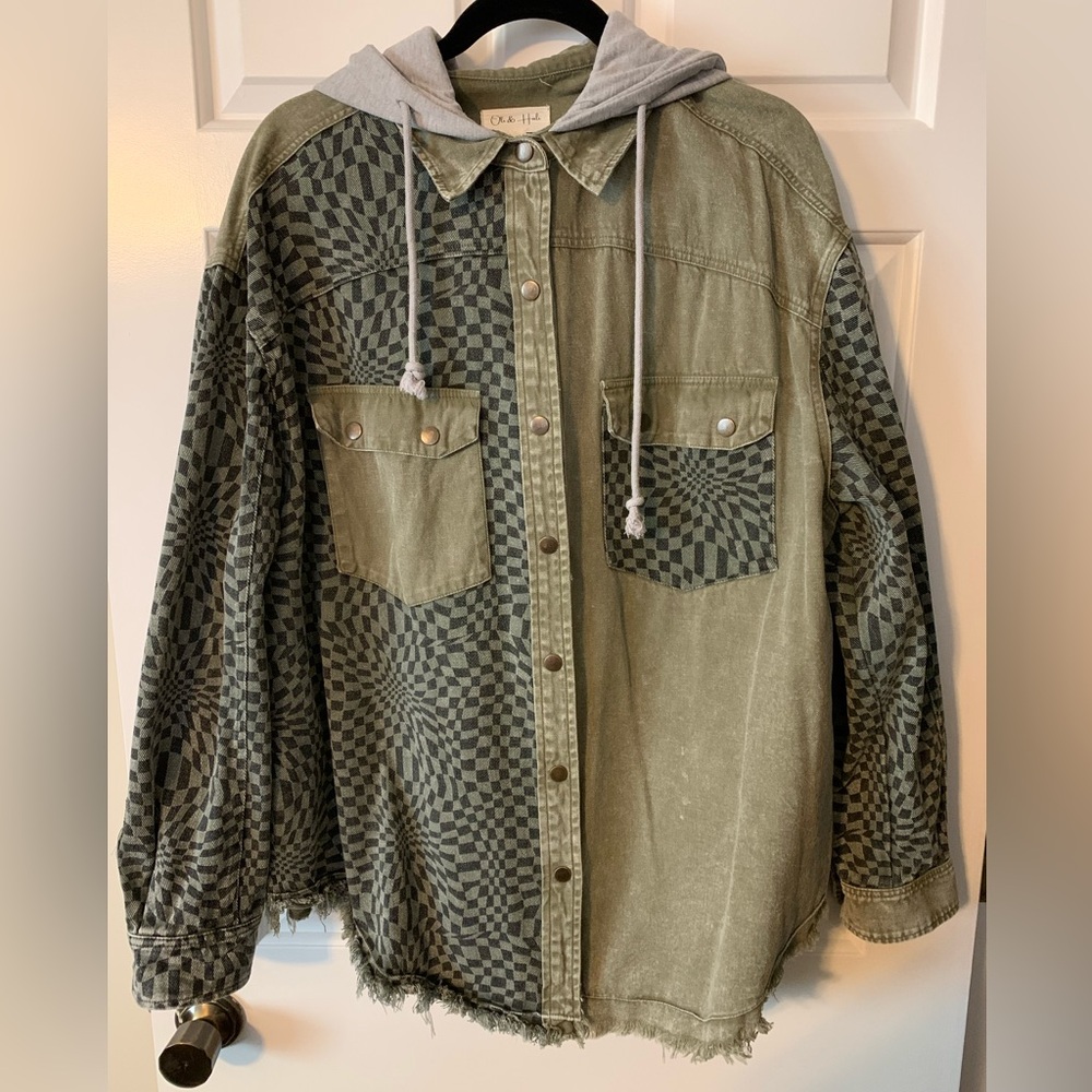 Oli & Hali race track checkered olive oversize jacket with pockets